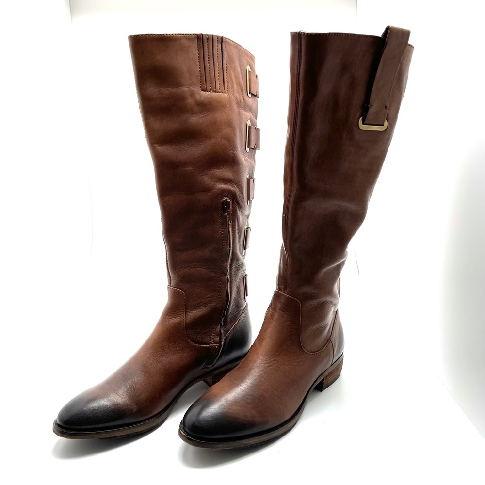 Arturo Chang Brown Leather Back Woven Tall Boots Size 6